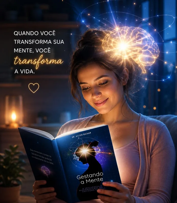 Gestante lendo o livro Gestando a Mente, de Dr. Ailton Buzahr