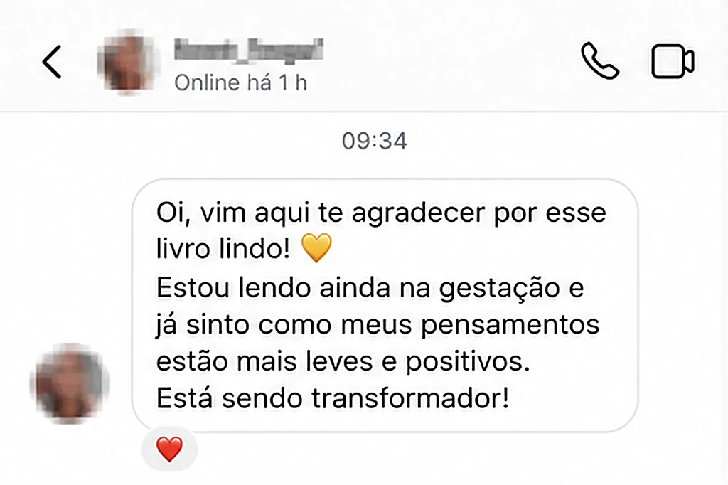 Print de conversa real no WhatsApp: leitora agradecendo pelo livro Gestando a Mente
