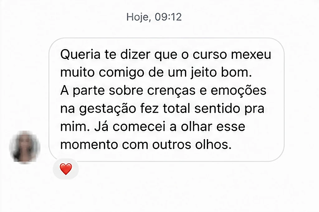 Print de conversa real no WhatsApp: aluna contando que o curso mexeu com ela